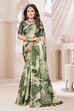 Beauteous Green Color Organza Fabric Casual Saree