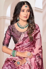 Beauteous Wine Color Organza Fabric Casual Saree