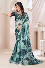 Beauteous Turquoise Color Organza Fabric Casual Saree