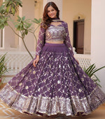 Dazzling Purple Color Net Fabric Party Wear Lehenga