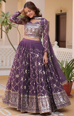 Dazzling Purple Color Net Fabric Party Wear Lehenga