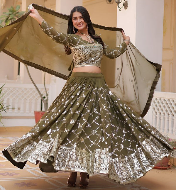 Dazzling Green Color Net Fabric Party Wear Lehenga