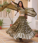 Dazzling Green Color Net Fabric Party Wear Lehenga