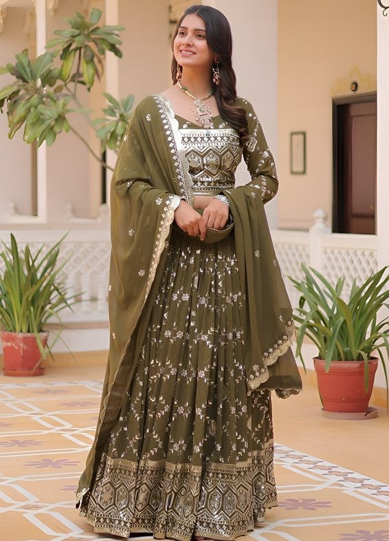 Dazzling Green Color Net Fabric Party Wear Lehenga