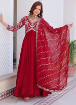 Striking Maroon Color Georgette Fabric Gown