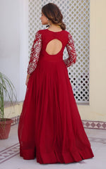 Striking Maroon Color Georgette Fabric Gown