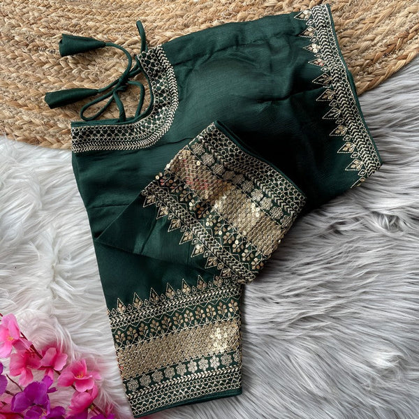 Lovely Green Color Silk Fabric Blouse