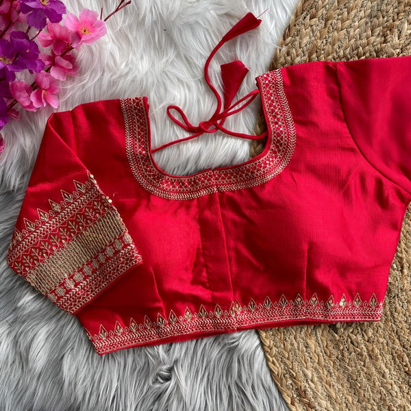 Lovely Red Color Silk Fabric Blouse