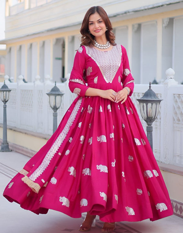 Beautiful Pink Color Georgette Fabric Gown