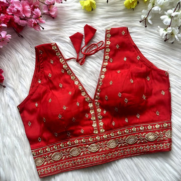 Lovely Red Color Silk Fabric Blouse