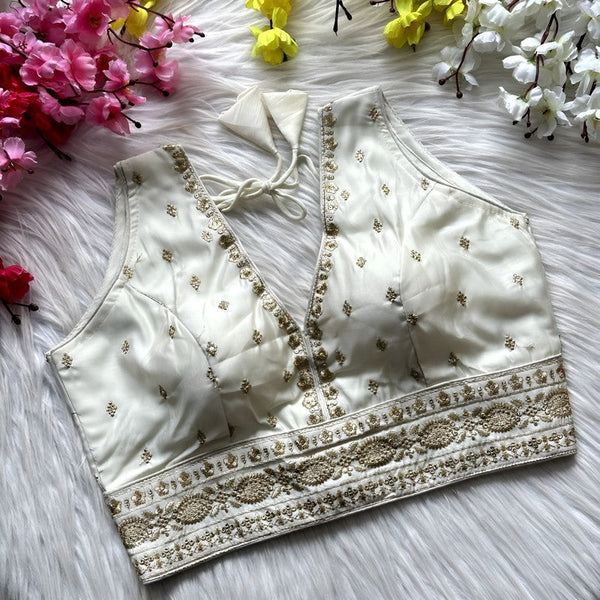 Lovely White Color Silk Fabric Blouse