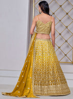 Dazzling Yellow Color Chinon Fabric Party Wear Lehenga