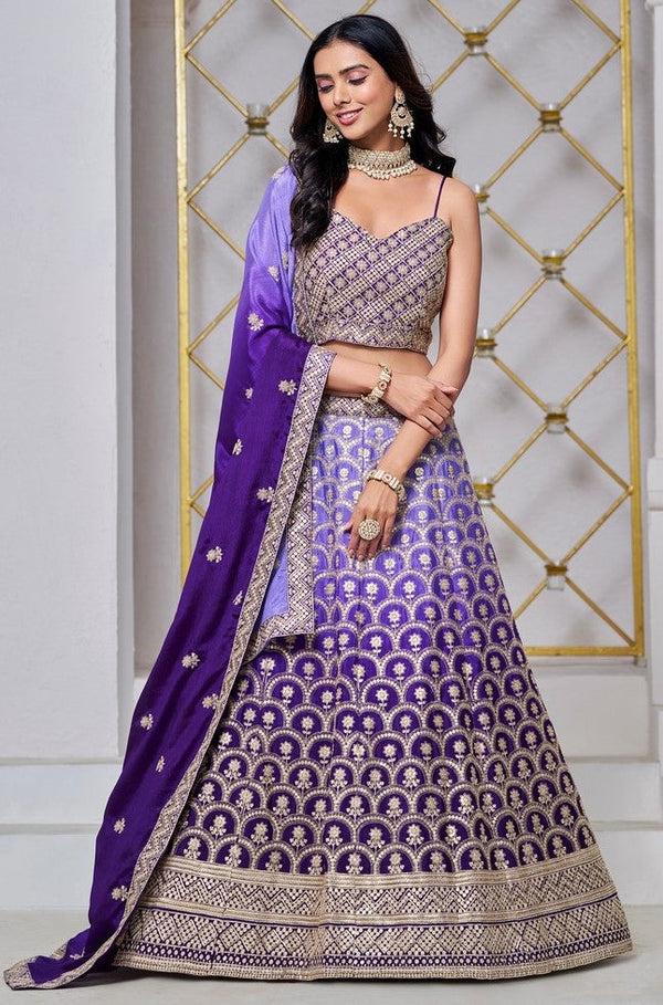 Dazzling Purple Color Chinon Fabric Party Wear Lehenga