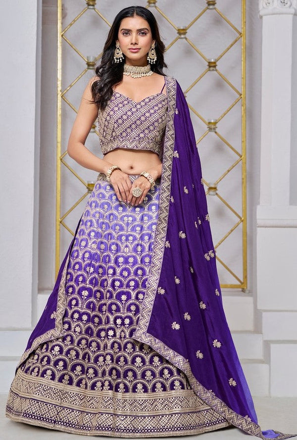 Dazzling Purple Color Chinon Fabric Party Wear Lehenga