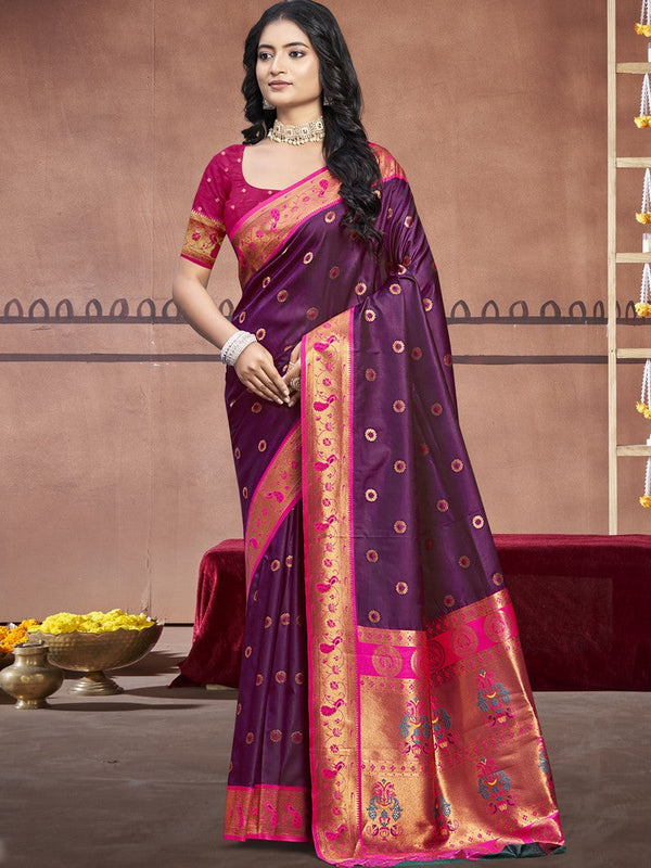 Grand Wine Color Silk Fabric Casual Saree