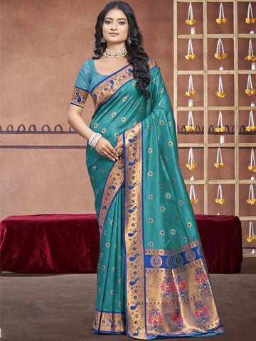 Grand Turquoise Color Silk Fabric Casual Saree