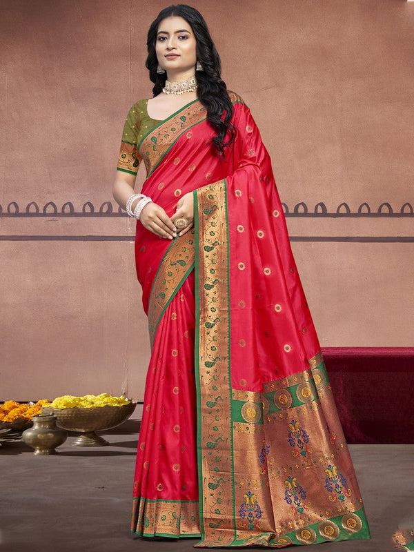 Grand Red Color Silk Fabric Casual Saree