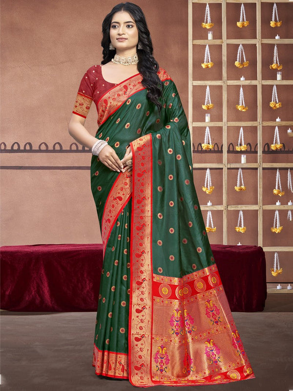 Grand Green Color Silk Fabric Casual Saree