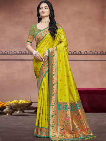 Grand Green Color Silk Fabric Casual Saree