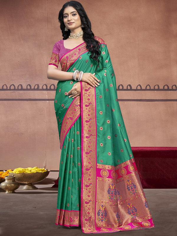 Grand Green Color Silk Fabric Casual Saree