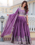 Dazzling Purple Color Chinon Fabric Party Wear Lehenga