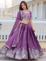 Dazzling Purple Color Chinon Fabric Party Wear Lehenga