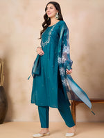 Divine Teal Color Viscose Fabric Designer Suit