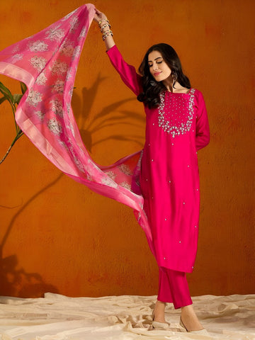 Divine Pink Color Viscose Fabric Designer Suit