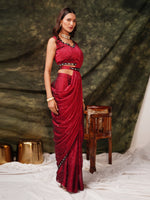 Pretty Maroon Color Satin Fabric Readymade Saree