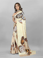 Beauteous Cream Color Crepe Fabric Casual Saree