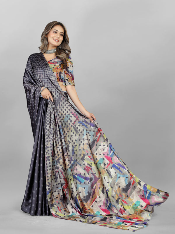 Beauteous Grey Color Crepe Fabric Casual Saree