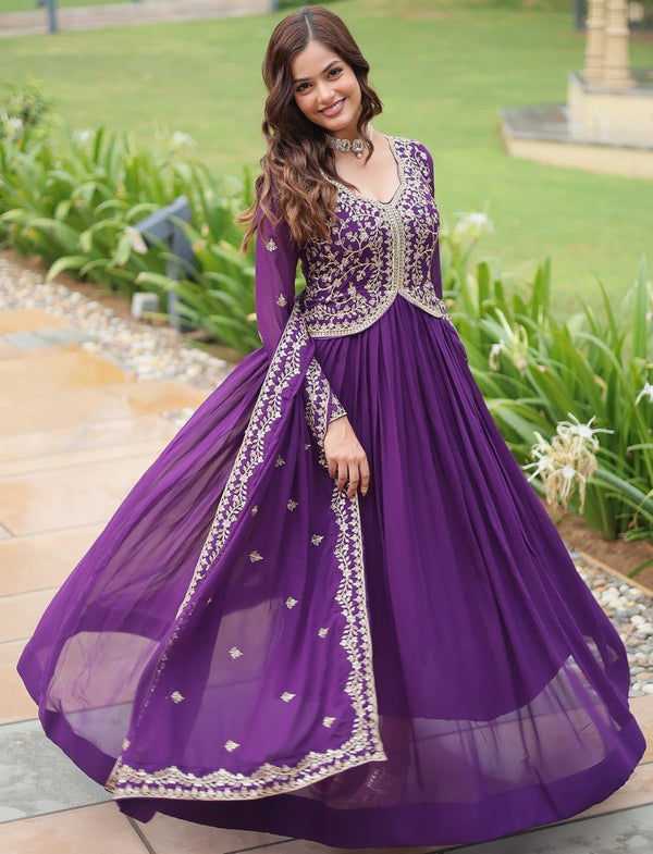 Superb Purple Color Georgette Fabric Gown