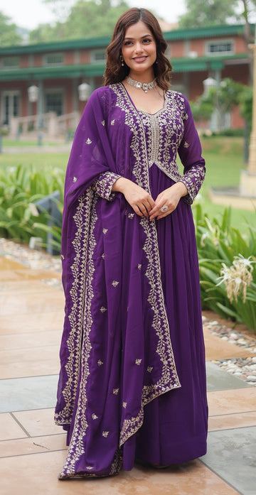 Superb Purple Color Georgette Fabric Gown