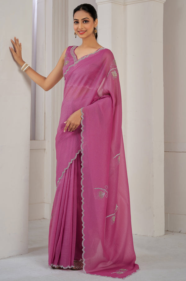 Beauteous Pink Color Silk Fabric Designer Saree