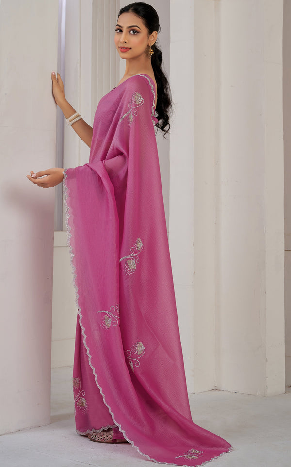 Beauteous Pink Color Silk Fabric Designer Saree