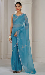 Beauteous Turquoise Color Silk Fabric Designer Saree