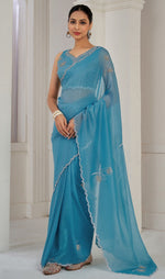 Beauteous Turquoise Color Silk Fabric Designer Saree