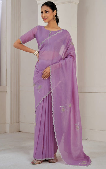 Beauteous Purple Color Silk Fabric Designer Saree