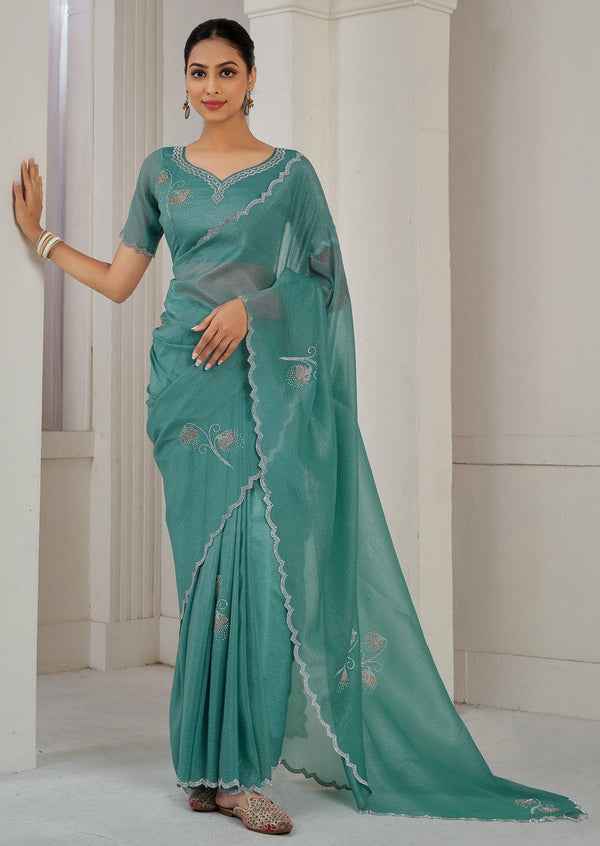 Beauteous Green Color Silk Fabric Designer Saree