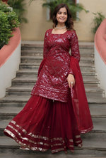 Divine Maroon Color Georgette Fabric Sharara Suit