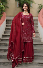 Divine Maroon Color Georgette Fabric Sharara Suit