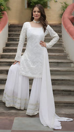 Divine White Color Georgette Fabric Sharara Suit