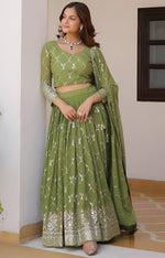 Magnetic Green Color Georgette Fabric Party Wear Lehenga