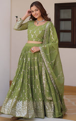 Magnetic Green Color Georgette Fabric Party Wear Lehenga