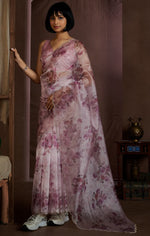 Beauteous Pink Color Organza Fabric Casual Sarees