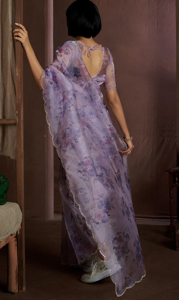 Beauteous Purple Color Organza Fabric Casual Sarees