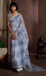 Beauteous Blue Color Organza Fabric Casual Sarees