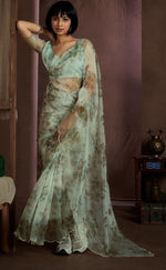 Beauteous Green Color Organza Fabric Casual Sarees