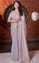 Dazzling Grey Color Silk Fabric Partywear Saree