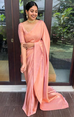 Beauteous Peach Color Silk Fabric Casual Saree